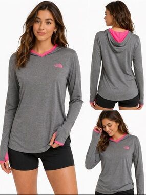 The North Face Gray Lightweight Hoodie w/ Hot Pink Trim — Size S/M
